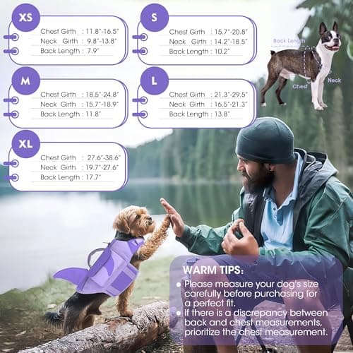 Dogcheer Shark Dog Life Jacket, High Buoyancy Dog Life Vest with Removable Foam Panels, Rescue Handle & Reflective Stripes, Dog Swimming Vest for Swim-Loving, Beginner, Senior & Weak Dogs, Purple S - Thumbnail 6