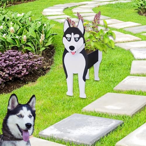 strolfay Siberian Husky Dog Planter, Cute Animal Shaped Plant Pot, Dog Flower Pot, Gifts for Women & Pet Lovers, Indoor Outdoor Garden Home Office Decor, 9.45 x 5.67 x 13.39 Inches - Thumbnail 3