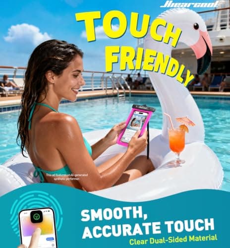 Hiearcool Waterproof Phone Pouch,Waterproof Phone Case for iPhone 17 16 15 14 13 Pro Max Plus up to 8.9",IPX8 Cellphone Dry Bag for Beach Cruise Travel-Bright Red-2Pack - Thumbnail 4