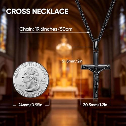 Easter Basket Stuffers-Crucifix Jesus Cross Necklace for Men Women, 20in Gold Black Silver Mens Cross Pendant Chain Simple Jewelry Gifts for Happy Easter, Confirmation, First Communion, Baptism - Thumbnail 5