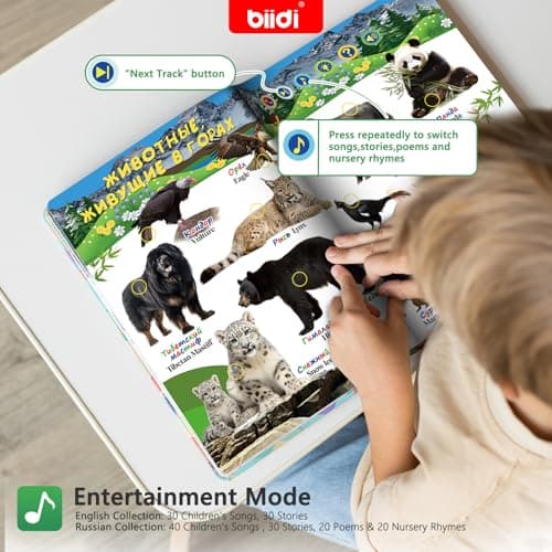 biidi English & Russian Bilingual Interactive Sound Book for Toddler 3-5,40 Songs&30 Stories,Rechargeable Talking Book,Learing Toy for Kids,Boys Girls Birthday, 1600+ Sounds,171 Animals - Thumbnail 3