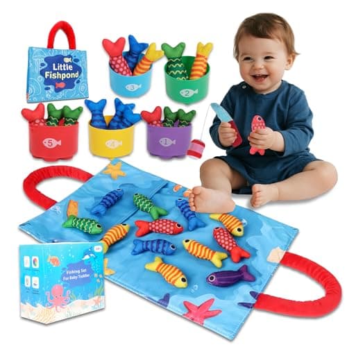 TenFans Montessori Fishing Toy for Babies 6-18 Months, Soft Cloth Ocean Sensory Toy with Stacking Cups & Color Sorting, Early Learning Toy, First Birthday Gift for Boys Girls - Image 1