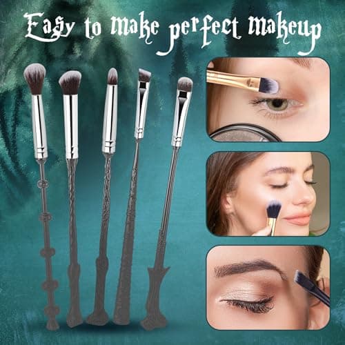 Magic Wand Makeup Brush Set - 5-Piece Soft Bristle Cosmetic Kit for Women, Magical-Themed Gifts for Daily Makeup & Cosplay (Silver) - Thumbnail 3