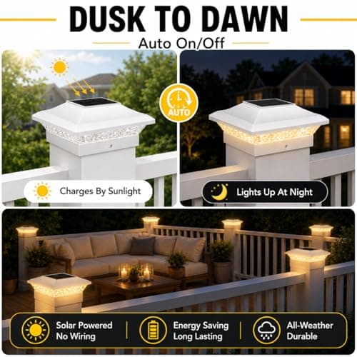 T-SUN 4x4 Solar Post Cap Lights Outdoor 12 Pack, Warm White LED Fence Post Solar Lights Fit for 4x4 Vinyl Posts, Waterproof Deck Light Solar Powered for Garden Patio Gate Porch - Thumbnail 3