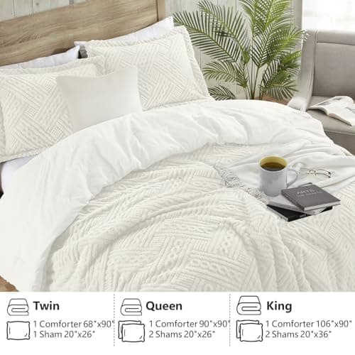 Homelike Moment Fluffy King Size Comforter Set - Cream White Fleece Warm Marshmallow Comforter for Winter, Luxury Fuzzy Sherpa King Bed Set 3 Piece - Thumbnail 6