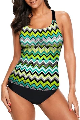 Dokotoo Womens Striped Push Up Tummy Control Bandeau Print Color Block Summer Y Back Sporty Blouson Slimming Tankini Swim Top No Bottom Swimsuit Bathing Suit Swimwear Large - Image 1