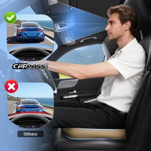 CAR PASS Premium Leather Car Seat Cushion, Comfort Memory Foam Driver Seat Cushion for Long Driving, Waterproof Non-Slip Seat Cushions for Cars, Truck, SUV, Office Chairs, Stadium, Beige - Thumbnail 5