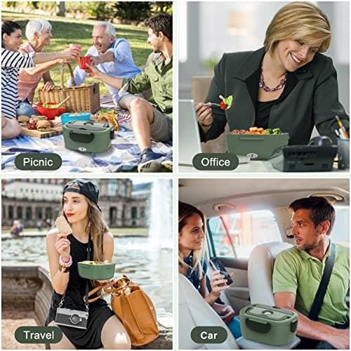 Vabaso Electric Lunch Box for Adults, 80W Heated Lunch Box Portable Food Warmer Lunch Box for Work/Men/Car/Truck with 1.5L 304 Stainless Steel Container Fork & Spoon, 110V/12V/24V - Thumbnail 4