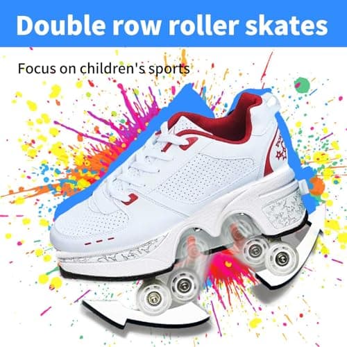 UonrvaoN Roller Skate Shoes for Girls Boys Kick Roller Shoes 2-in-1 Double-Row Deform Wheel Roller Skates Roller Skating Shoes for Kids Ages 6-12 - Thumbnail 2