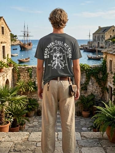 QIXYN Pirate Shirt Couple Matching Shirts Vintage Skeleton Shirt Skull Graphic Tee Family Vacation Short Sleeve Tops - Thumbnail 4