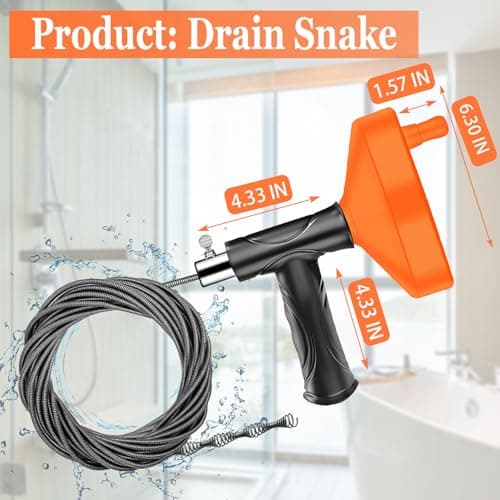 33 Feet Drain Snake Auger, Plumbing Snake Drain Hair Clog Removal Tool, Sink Unclogger Drain, Heavy Duty Toilet Snake Auger, Cleaner Tool for Bathroom Kitchen Tub Shower Drain Clog Remover with Gloves - Thumbnail 3