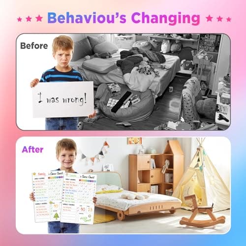 Chore Chart for Kids with 8 Markers, 2 Pack 8"x12" Dry Erase Chore Chart for Multiple Kids, Behavior Chart for Kid at Home, Responsibility Chart for Children/Teens/Adults, Magnetic White Chore Board - Thumbnail 3
