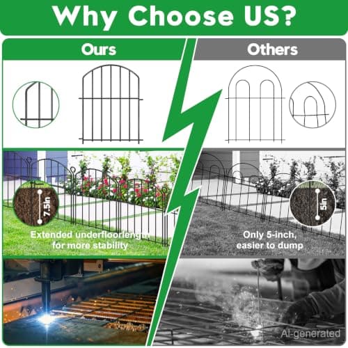 Decorative Garden Fence 17in (H) x10ft (L), Arched Rustproof Metal No Dig Fence for Dogs & Rabbit, Ornamental Animal Barrier for Flower Beds, Border Panels Fencing for Yard & Patio Outdoor Decor - Thumbnail 5