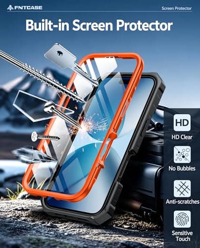 FNTCASE for iPhone 17 Phone Case: Military Grade Drop Proof Protection Mobile Cover with Kickstand | Matte Textured Rugged Shockproof TPU | Protective Sturdy Phone Case - 6.3 inch Orange - Thumbnail 4