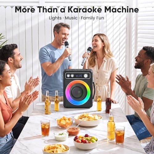 VOSOCO Karaoke Machine with 2 Wireless Microphones, Portable Bluetooth Speaker for Adults Kids, PA Systems Support TWS Echo Adjust TF USB AUX for Home Party Outdoor Travel - Thumbnail 2