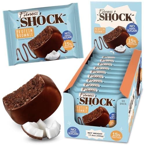 Fitness SHOCK Coconut Protein Brownie - No Added Sugar, 7.5g Protein, Low Carb Guilt-Free Dessert - 0g Added Sugar, 10g Net Carbs, 5g Fiber, Non-GMO, Almond Flour - 10 x 50g - Image 1