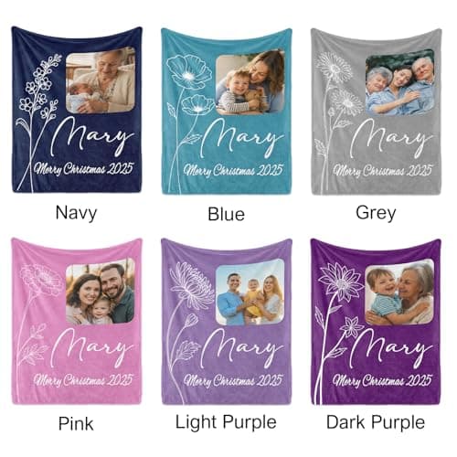 Sparklove Ships Next Day, Custom Blanket with Picture Text for Mom, Personalized Christmas Birthday Blanket with Name Birth Month Flowers, Customize Photo Throw Blankets for Adults, Grandma - Thumbnail 5