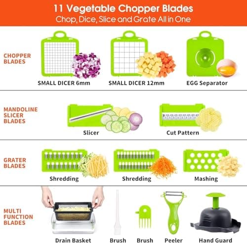 LSLCQW Vegetable Chopper: 16 in 1 Food Chopper - Onion Vegetable Slicer Cutter Dicer, Veggie Cutter with Container, 7 Blades, Kitchen Gadgets for Carrot Salad Garlic Potato Slicer (Grey) - Thumbnail 3
