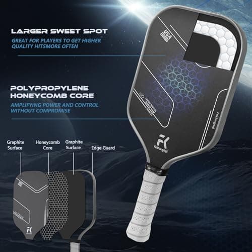 FeichangKeji Pickleball Paddles Set of 2 T700 & 16mm Carbon Fiber Pickleball Paddles with CMS Matte Surface Lightweight Honeycomb Core & Durable Edge Guard Protector & Comfortable Grip - Thumbnail 3