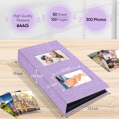 MSTONAL Photo Album 4x6 300 Pockets for Wedding Gifts, Linen Hardcover Memory Book with Front Window for Family Anniversary School Baby Travel Pictures Holds 300 Horizontal Photos, Purple - Thumbnail 2