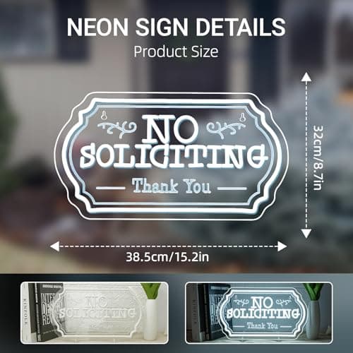 No Soliciting Neon Sign Humorous Neon Signs for Wall Decor Front Door Led Lights White Light Up for Home Shop Store Hotel Restaurant Window Decoration Great Gifts - Thumbnail 2
