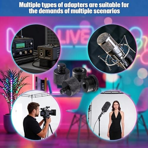 13 PCS Microphone Mount Mic Stand Adapter Parts Set - 3" Extension Tube, Aluminum Alloy 3/8 to 5/8, 1/4 to 5/8 Threaded Screw for Tripod Adapter, Shock Mount, Boom Arm, Projector, Black Anodized - Thumbnail 6