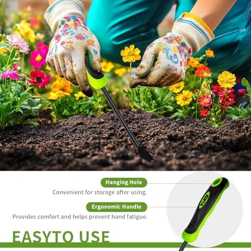 YIAD Hand Weeder Weed Puller Tool - 13-Inch Heavy Duty Dual Tip Design for Root Removal, Rust-Resistant Steel, Ergonomic Grip, for Garden Lawn Yard Patio Flower Bed - Thumbnail 5