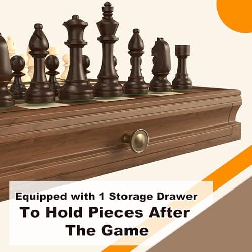 Premium Natural Walnut 13" x 13" Magnetic Wooden Chess Set with 1 Built-in Storage Drawers - 2 Bonus Extra Queens - 24 Checkers Pieces - Staunton Chess Pieces, Board Games Chess Sets - Thumbnail 6