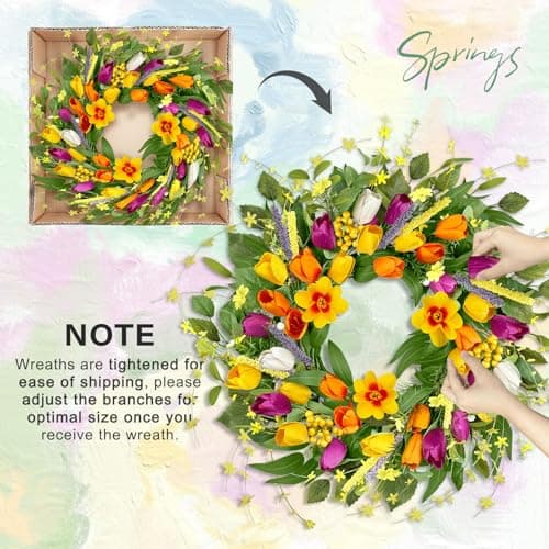 ICX 24" Spring Wreaths for Front Door, Tulip Spring Wreath, Large Outdoor Wreath Spring, Spring Floral Wreath Perfect for Window, Wall, Porch, Wedding and Farmhouse Home Decor Gift - Thumbnail 4