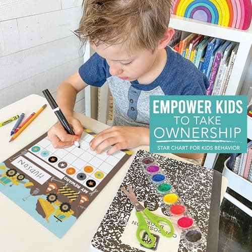 Sticker Chart for Kids Behavior at Home & Classroom - 25 Reward Chart for Kids Incentives, Gold Star Sticker Sheets, Construction Incentive Charts for Classroom Must Haves - Thumbnail 6