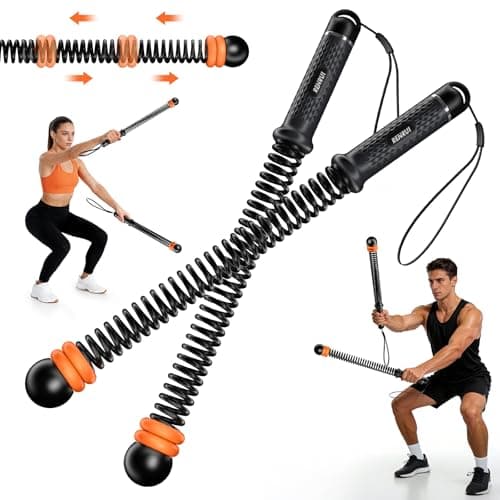 RENRUI Cordless Battle Ropes with Adjustable Resistance Springs – Weighted Ropeless Battle Rope for Home Gym, Portable Workout Equipment for Strength Training & Cardio Fitness Black & Orange