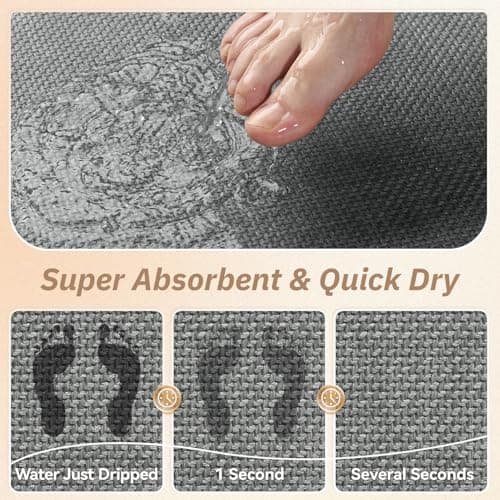Bath Mats for Bathroom Rugs Non Slip Washable Absorbent Bath Mats Quick Dry,Upgraded Soft PVC Backing Ultra Thin Bathroom Rug Fit Under Door,Washroom Mat Large Bath Rugs,20"x32",Grey - Thumbnail 4