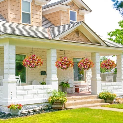 Artificial Flowers with Hanging Baskets Outdoors for Decoration Spring Summer Faux Daisy for outdoor planters Fake artificial hanging plants UV Resistant for Porch Home Patio Decor (Honey Gold) - Thumbnail 5