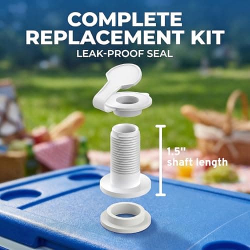 2 Pack 1.5” Cooler Drain Plug Replacement Kit for Coleman Xtreme – Exact Fit, No Leaks, Cap + Shaft + Gasket Included - Thumbnail 5