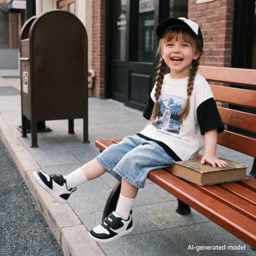 STQ KIDS Toddler Wide Toe Box Barefoot Shoes Boys Sneakers Zero Drop Kid Tennis Running Shoes Lightweight Non-Slip First Walking Shoe Outdoor Activities School Black White Toddler Size 6 - Thumbnail 3