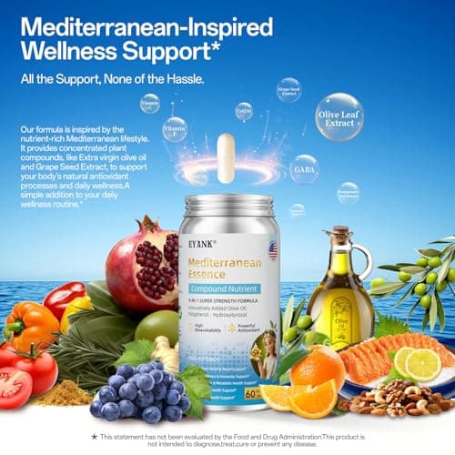 EYANK 9-in-1 Mediterranean Metabolic Health Olive Leaf Extract Supplement(25% Hydroxytyrosol), USA Made, Antioxidant Supplement for Immune Sleep & Mood Support- 60 Capsules - Thumbnail 3