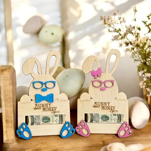 Easter Bunny Money Holder for Cash Gift,Cards Holder Basket Tag,Stuffers for Toddler,Kids,Teens,Gifts for Baby Boy,Girl,Grandchildren,Easter Basket Decorations (Blue) - Thumbnail 3