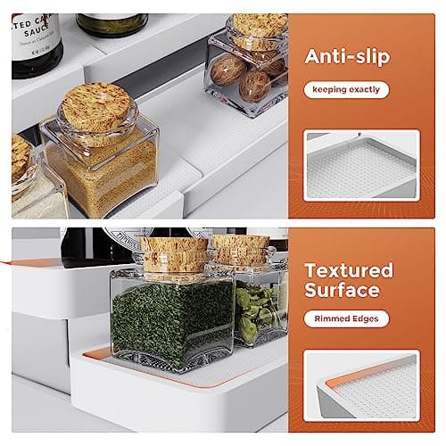 INVOCOO 2 Pack Expandable Spice Rack Organizer for Cabinet - 3 Tier Adjustable Cabinet Spice Organizer Easy Visibility - Spice Organizer for Cabinet Countertop Cupboard Pantry Organization (White) - Thumbnail 6