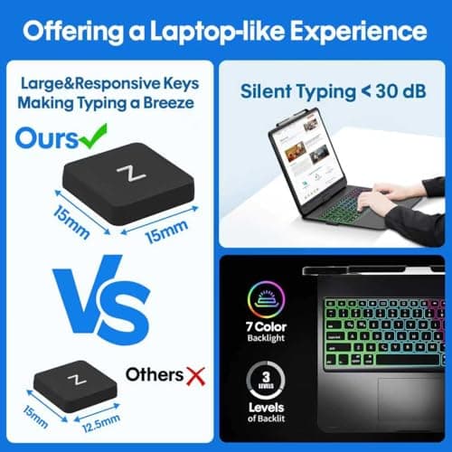 BABG Keyboard Case for iPad Air 13 inch(M3/M2)&iPad Pro 13(M5/M4),iPad Pro 12.9(6th/5th /4th/3rd Gen) Case with Keyboard,360° Rotatable,Toupad,Backlits,Pencil Charging-Black - Thumbnail 3