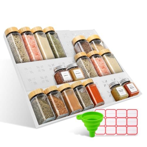 DIOLOVE Drawer Spice Organizer, Expandable 3-Tier Rack for Kitchen Drawers (11"–22"), Minimalist Design Keeps Spices Neat, Visible & Easy to Access (Jars Not Included) WH