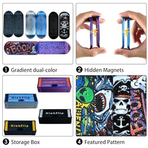 4 PCS OG KickFlips Flipping Fidget Toy for Adults,Magnetik Fingerboard,Skateboard Slider Fidget,with Storage Crat Portable Toy - Thumbnail 2
