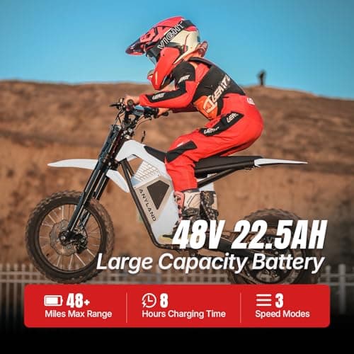 Anyland Rev 01 Electric Dirt Bike for Teens Adults, 3000W Electric Motorcycle with 48V/22.5AH Battery, 48 Mile Range, E Dirt Bike with Hydraulic Brakes, Mountain Off-Road Ebike - Thumbnail 3