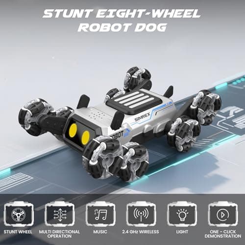 SIMREX Robot Dog RC Stunt Car Toys - Gesture Sensing Remote Control car with Mecanum Wheels, LED Eyes, 3 Sound Effects, Birthday Gift for Kids Boys Girls - Thumbnail 2
