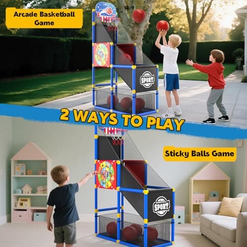 EagleStone 2-in-1 Kids Arcade Basketball Hoop with Dart Board,4 Balls Adjustable Height Basketball Toy Indoor Outdoor Carnival Games Gift for Boys Girls Toddlers Ages 3-6 Years Old,Pump Included - Thumbnail 2