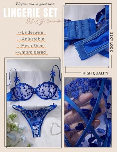 Avidlove Lingerie Sets for Women Sexy Matching Bra and Panty Sets Push Up Underwear Royal Blue S - Thumbnail 5