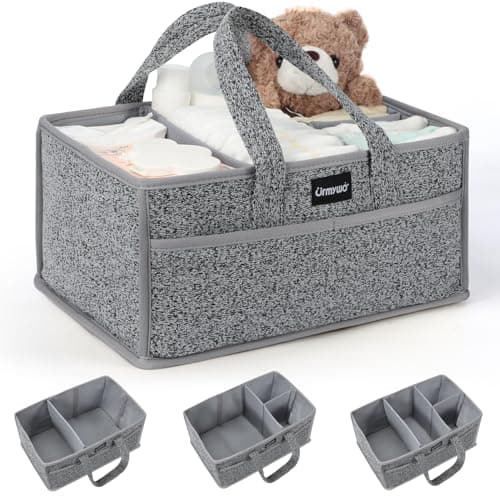 URMYWO Diaper Caddy Organizer - Portable Baby Diaper Caddy with Handle, Large Nursery Organizer Storage Basket for Newborn Essentials, Baby Registry Must Have Shower Gift for Home and Car Travel