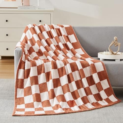 WRENSONGE Checkered Throw Blanket, Autumn Leaf Orange Soft Cozy Fluffy Warm Hand Made Throw Blankets for Couch, Sofa, Chair, Bed, Camping, Picnic, Travel Lightweight Bed Blanket - 50"*70" - Image 1