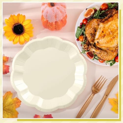 NatNarr 30 Pcs Paper Plates 9 In Cream Party Plates Scalloped Paper Plate Elegant Disposable Plate for Baby Shower, Bridal Shower, Birthday, Wedding - Thumbnail 5