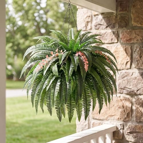 AMORISE 2PCS 48"/128Leaves Artificial Boston Fern Bush, Large Artificial Ferns for Outdoors Look Real Fake Ferns, UV Resistant Faux Outdoor Plants, Faux Fern Vines for Home and Office Decor - Thumbnail 6