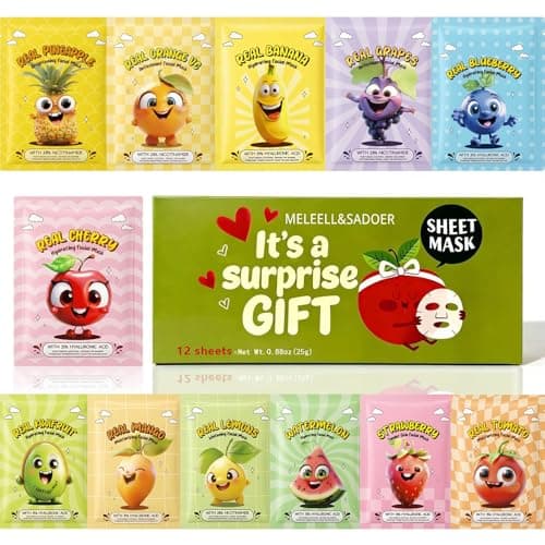 Meleell Collagen Face Masks Skincare Bulk,Hydrating Spa Face Mask Beauty for Sensitive Skin,Sheet Mask for Women Skin Care, Facial Mask Sets for Teen Girls (12 Masks Fruits) - Image 1